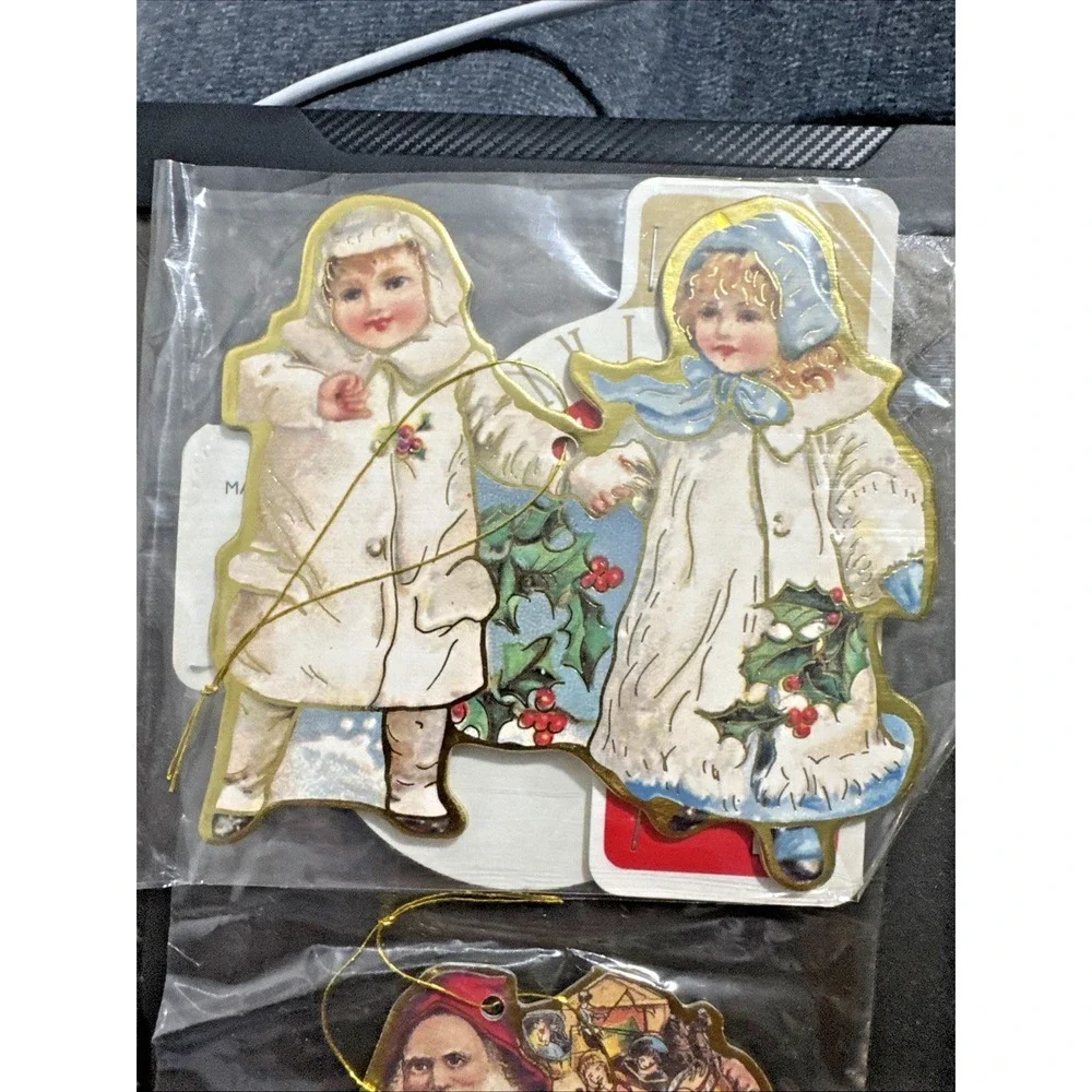 Vtg Trim Trends‎ Victorian Santa And Angels Ornaments Die Cut Christmas (3)